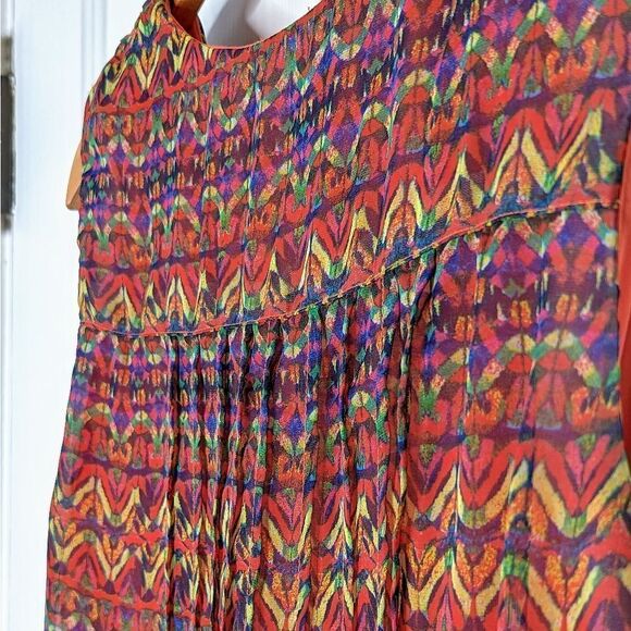 Rabbit Rabbit Rabbit Abstract Ombre Orange Red Pleated Shift Dress size 12 - Picture 5 of 15